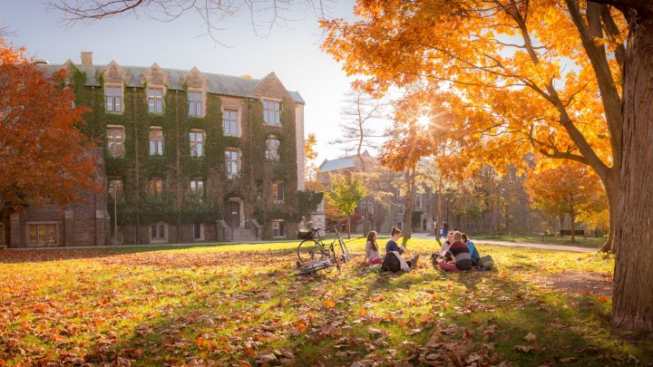 Students on campus in fall
