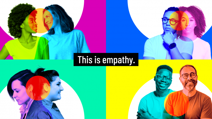 people in four squares with text that reads 'this is empathy'
